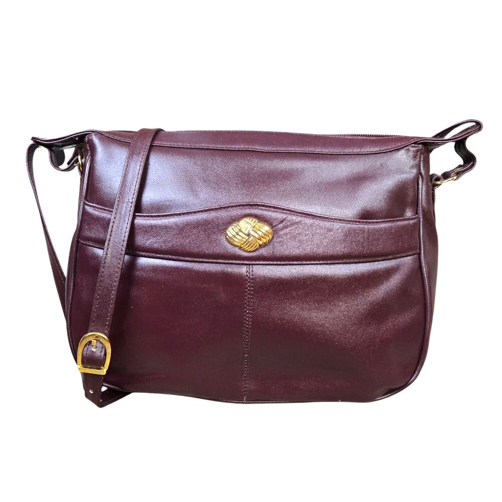 Vintage 1980s Burgundy Red Leather Crossbody Satchel Structured Shoulder Bag